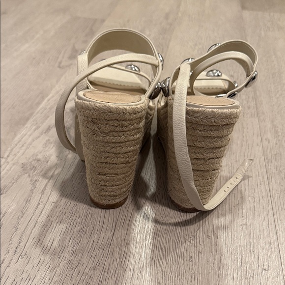 Cinq a Sept Cream Platform Sandals with Silver Accents - Picture 3 of 4